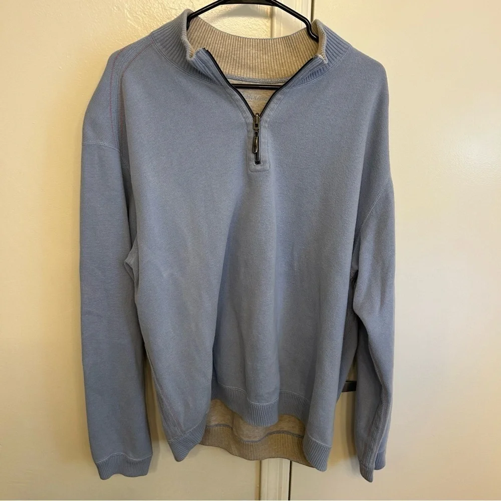 Tommy Bahama Men’s Light Blue Quarter Zip Pullover Sweater Size XL Cotton